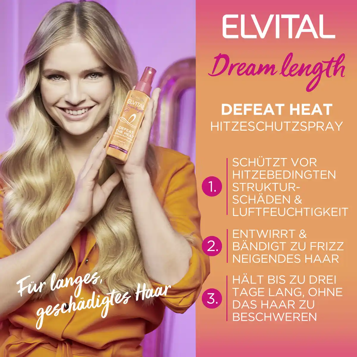 Bild 2 von L’Oréal Paris Elvital Hitzeschutzspray Dream Length Leave-In Anti-Frizz, 150 ml
