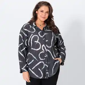 Damen-Langarm-Bluse mit Herz-Muster, große Größen