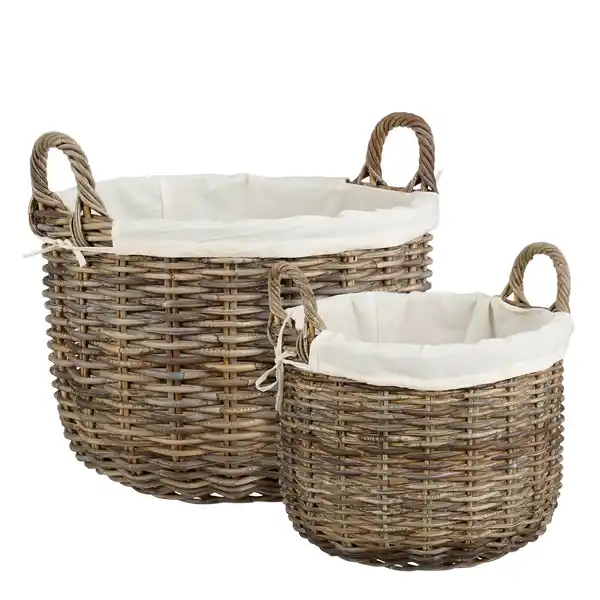 Bild 2 von Korb »Universell«, BxHxT: 24 x 40 x 32 cm, rund, Rattan/Baumwolle, grau
