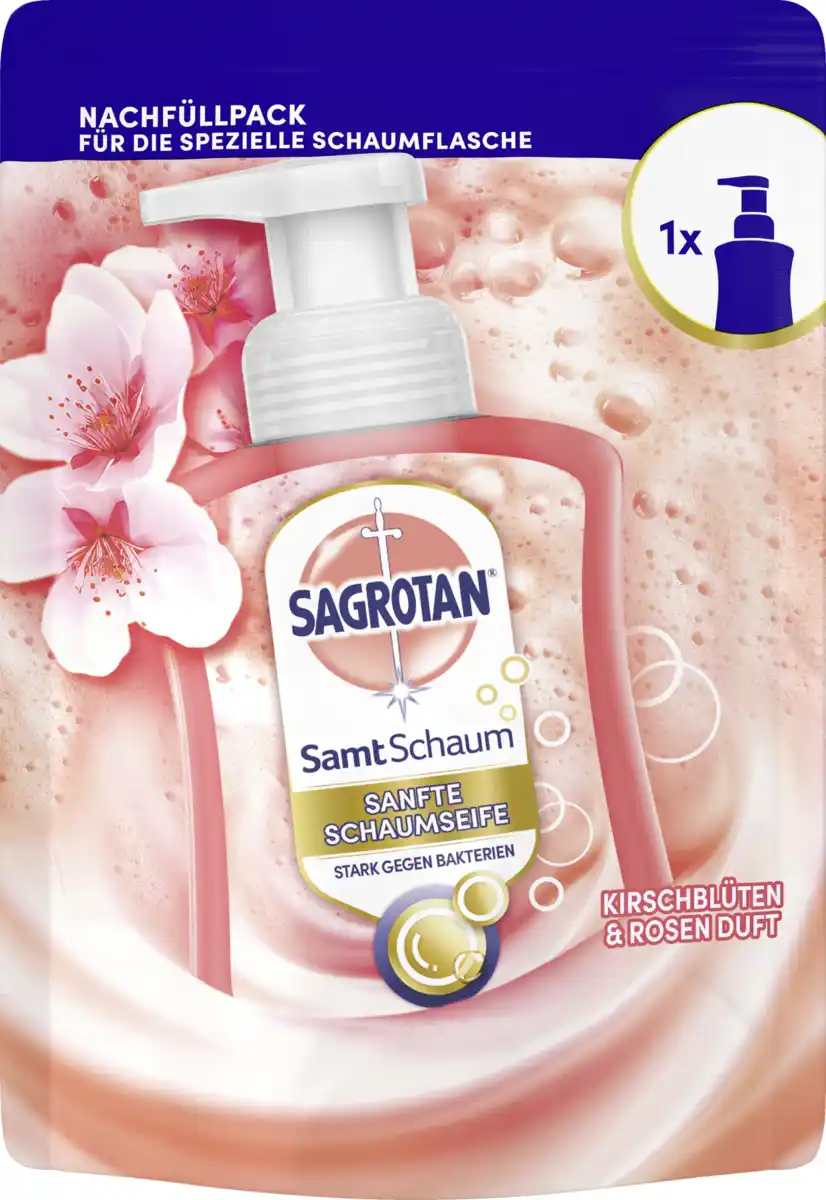 Bild 1 von Sagrotan Samt Schaum Sanfte Schaumseife Kirschblüte & Rose Nachfüller, 250 ml