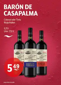 BARÓN DE CASAPALMA Crianza oder Tinto Rioja/Italien