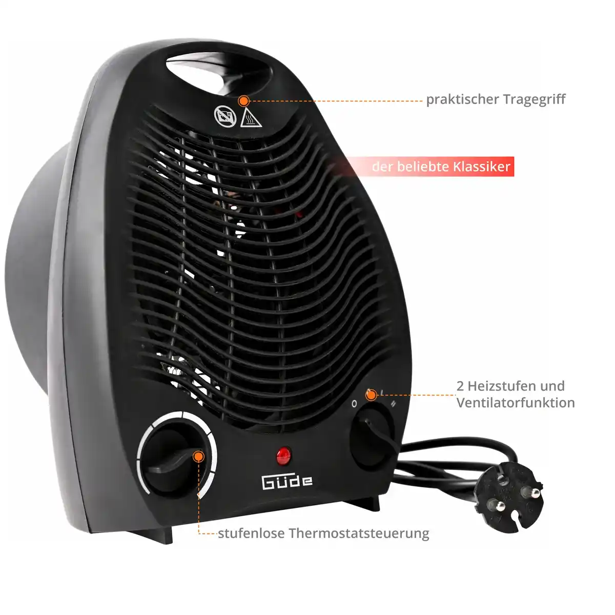 Bild 3 von GÜDE Heizlüftgerät »GH 2000 B«, 2 Stufen, 2 kW, mit Überhitzungs- und Kippschutz, schwarz