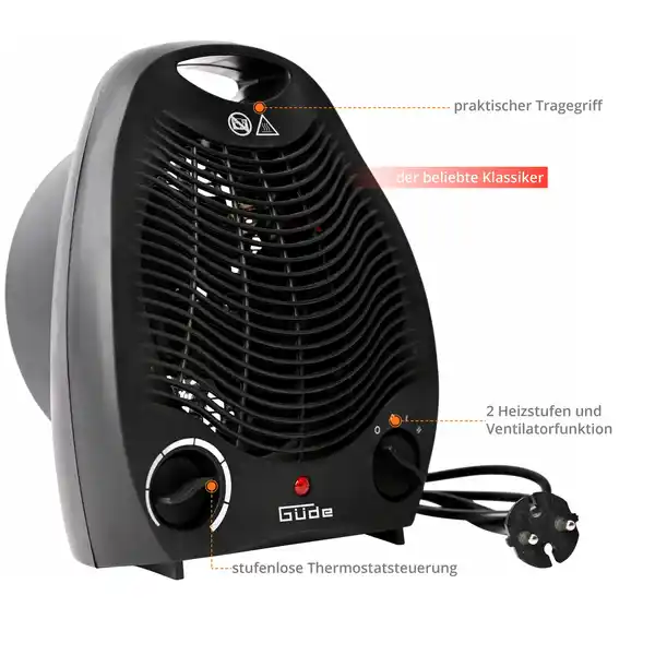 Bild 3 von GÜDE Heizlüftgerät »GH 2000 B«, 2 Stufen, 2 kW, mit Überhitzungs- und Kippschutz, schwarz