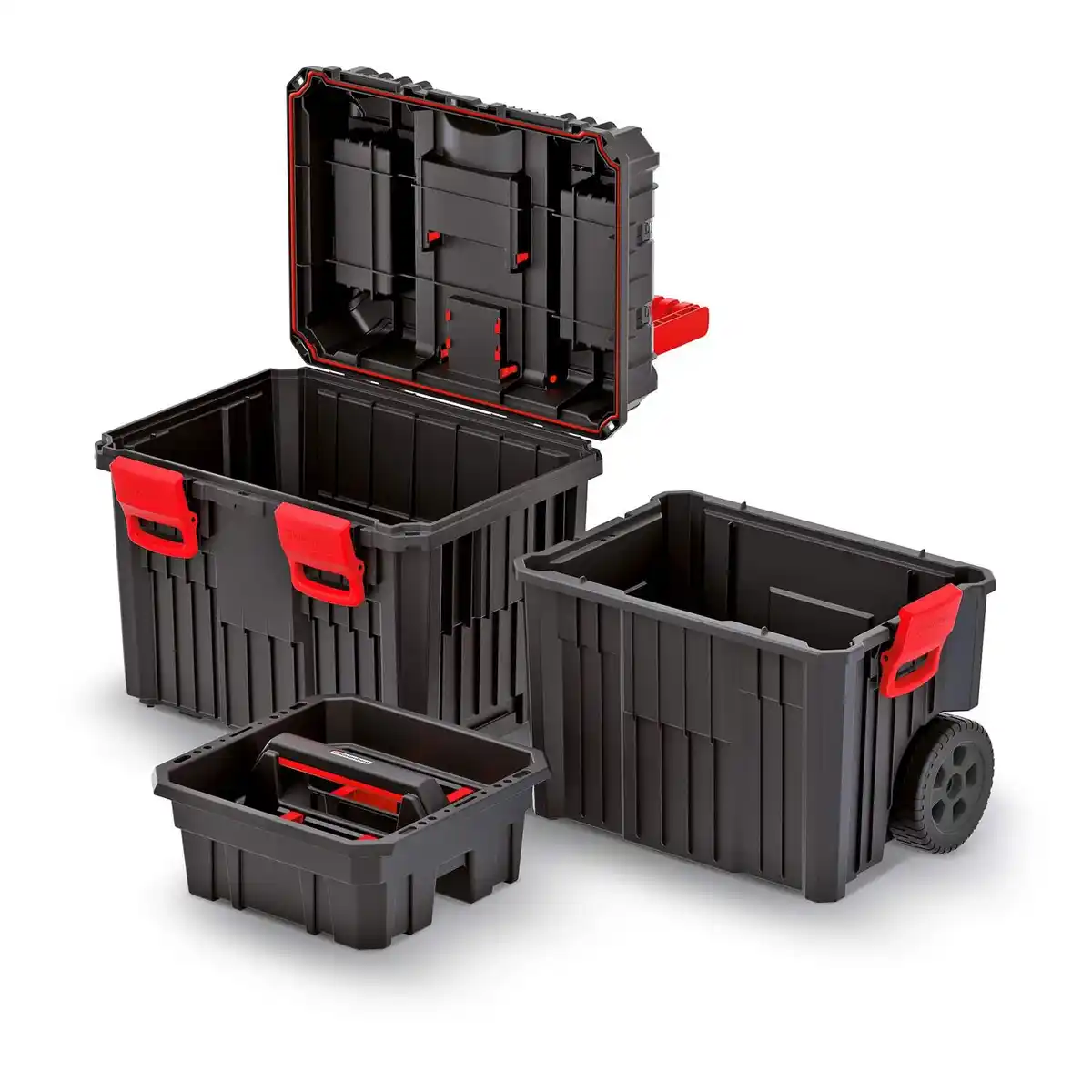 Bild 1 von PROSPERPLAST Werkzeugkiste »Heavy«, 3-teilig, mit Rollen, schwarz/rot