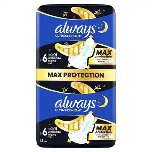 Always Damenbinden Ultimate Night - Max Protection mit Flügeln BigPack, 12 Stk