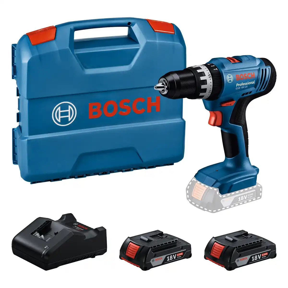 Bild 1 von BOSCH Akku-Bohrschrauber-Set »GSB 18V-25 Professional«, 18 V, inkl. 2 x 2.0 Ah Akkus, Ladegerät und L-Boxx