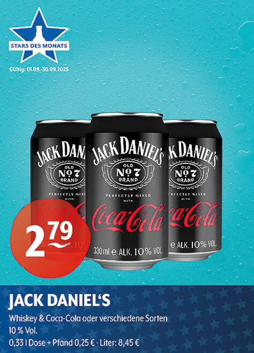 Bild 1 von JACK DANIEL'S Whiskey & Coca-Cola oder verschiedene Sorten 10 % Vol.