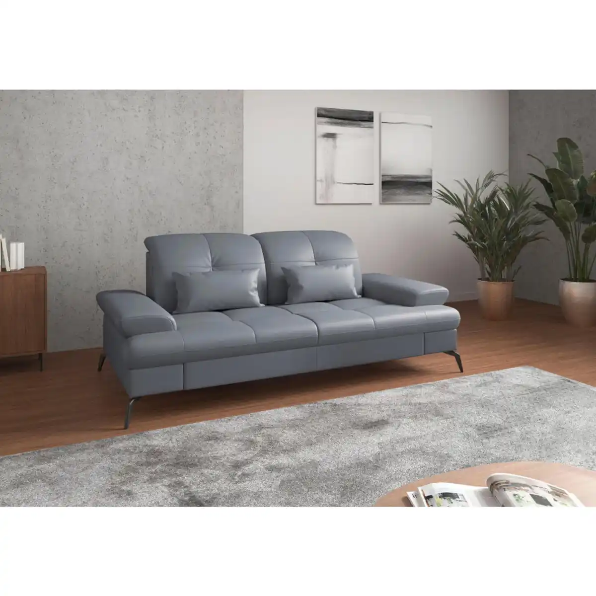 Bild 1 von Sit & More 2,5-Sitzer, Graublau, Leder, Echtleder, Nappaleder, 202x90x122 cm, Goldenes M, Made in Europe, DGM-Klimapakt, Schlafen auf Sitzhöhe, Rücken echt, Armteil links, rechts, Wohnzimmer, Sofas