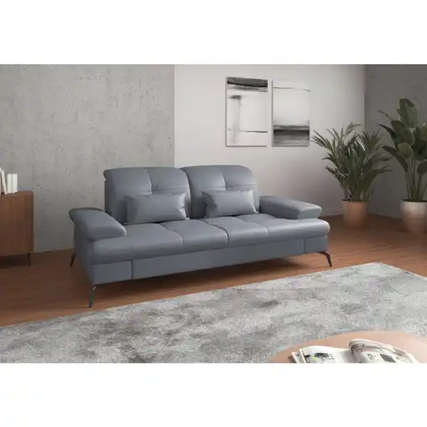 Bild 1 von Sit & More 2,5-Sitzer, Graublau, Leder, Echtleder, Nappaleder, 202x90x122 cm, Goldenes M, Made in Europe, DGM-Klimapakt, Schlafen auf Sitzhöhe, Rücken echt, Armteil links, rechts, Wohnzimmer, Sofas