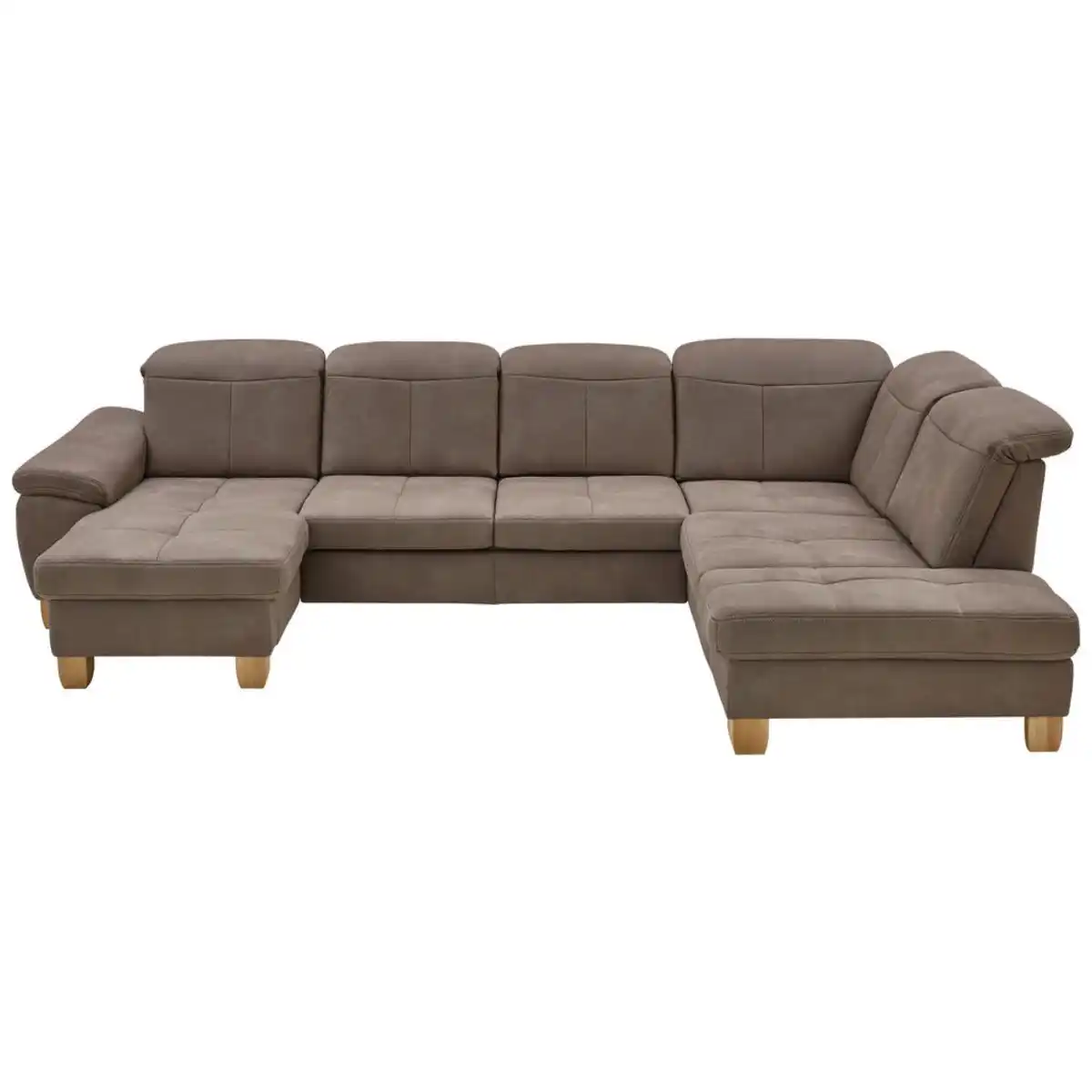 Bild 1 von Voleo Wohnlandschaft, Graubraun, Textil, Wildeiche, massiv, 5-6-Sitzer, U-Form, 343x243 cm, Goldenes M, Typenauswahl, Bettkasten erhältlich, Fußauswahl, Stoffauswahl, Sitzqualitäten, seitenverkehr