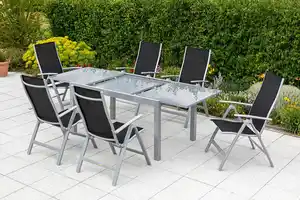 Gartentisch ausziehbar Metall/Glas L: 150 - 220 cm, Grau, Silberfarben