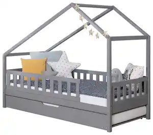 Hausbett Lou m. Zusatzbett ca. 140x200 cm Holz Hellgrau, Hellgrau