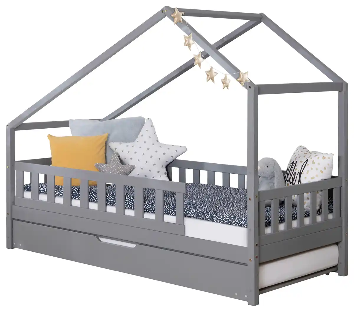 Bild 1 von Hausbett Lou m. Zusatzbett ca. 140x200 cm Holz Hellgrau, Hellgrau