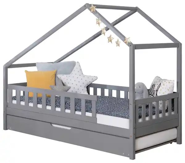 Bild 1 von Hausbett Lou m. Zusatzbett ca. 140x200 cm Holz Hellgrau, Hellgrau