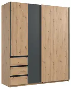 Schwebetürenschrank Adria Eiche Artisan, Graphitfarben, Eiche Artisan