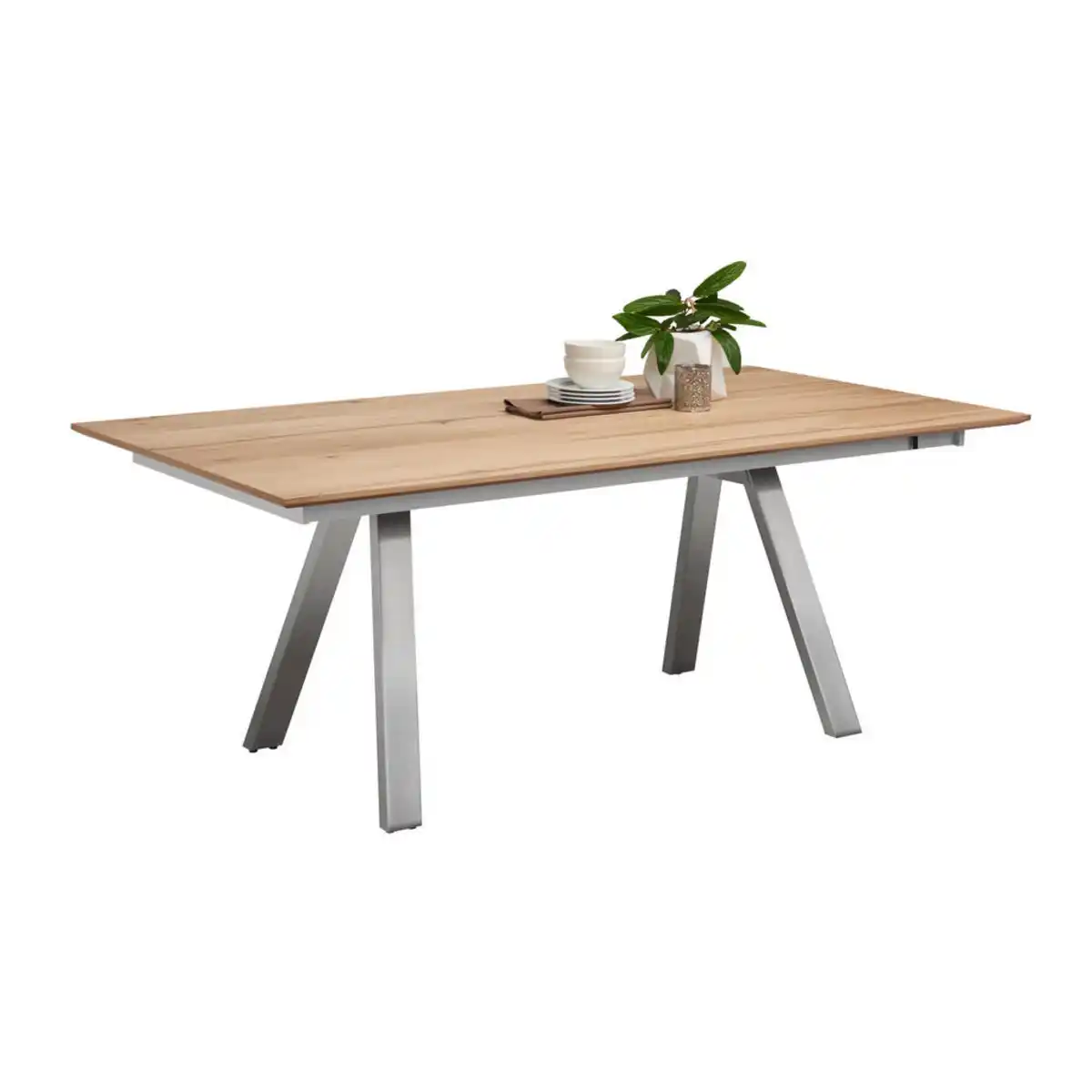 Bild 1 von Venjakob Esstisch, Eiche, Edelstahl, Holz, Metall, Eiche, furniert, rechteckig, eckig, 100x75x220-320 cm, Goldenes M, Made in Germany, Dgm, DGM-Emissionslabel, ausziehbar, in verschiedenen Größen u