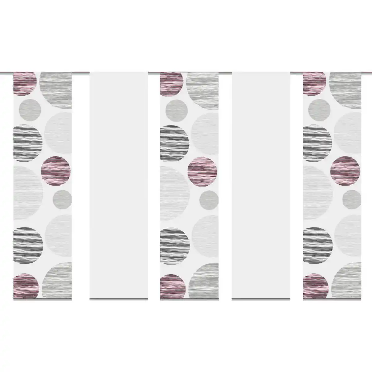 Bild 1 von Flächenvorhang Borden, Bordeaux, Textil, Kreise, 60x245 cm, mit Beschwerungsstab, Paneelwagen, Seidenoptik, Metallabschlussleisten, Wohntextilien, Gardinen & Vorhänge, Schiebegardinen