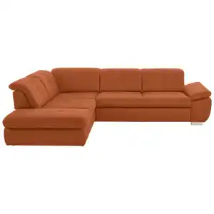 Beldomo Speed Ecksofa, Terracotta, Textil, 3-Sitzer, Ottomane links, L-Form, 318x260 cm, Goldenes M, Typenauswahl, Bettkasten erhältlich, Stoffauswahl, Bettfunktion Hocker Rücken echt, Wohnzimmer,