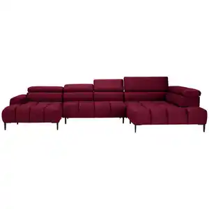 Welnova Wohnlandschaft, Rot, Textil, Uni, 7-Sitzer, U-Form, 385x216 cm, Made in EU, Typenauswahl, Stoffauswahl, seitenverkehrt erhältlich, Hocker erhältlich, Wohnzimmer, Sofas & Couches, Wohnlandsc