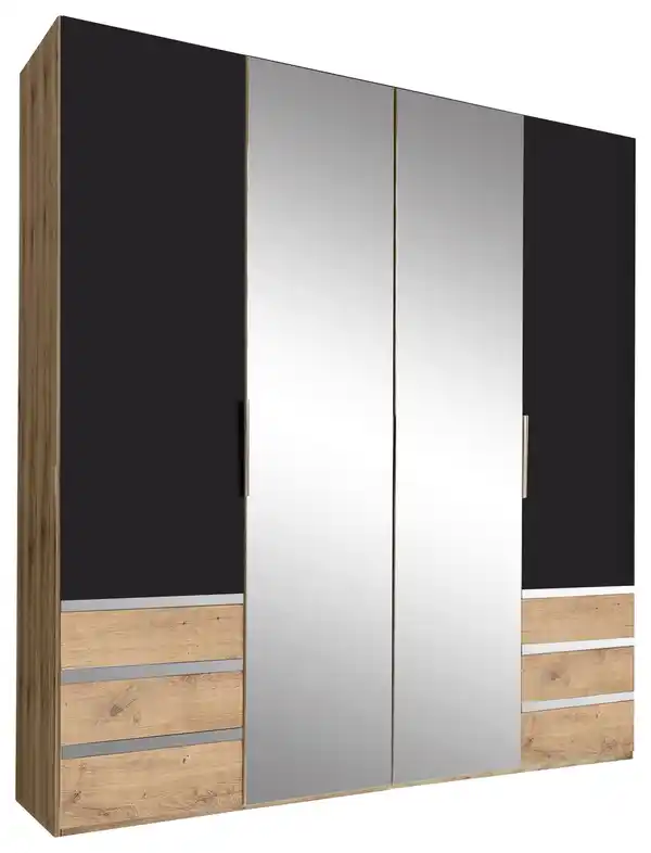 Bild 1 von Drehtürenschrank Level 36A mit Spiegel ca.200cm Graphitfarben, Graphitfarben, Eichefarben, Silberfarben