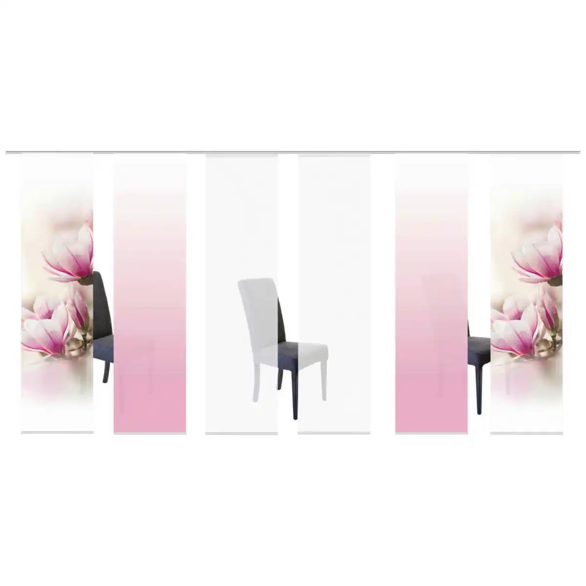 Bild 1 von Flächenvorhang, Rosa, Textil, Blume, 6x60x245 cm, mit Paneelwagen, Seidenoptik, Wohntextilien, Gardinen & Vorhänge, Schiebegardinen