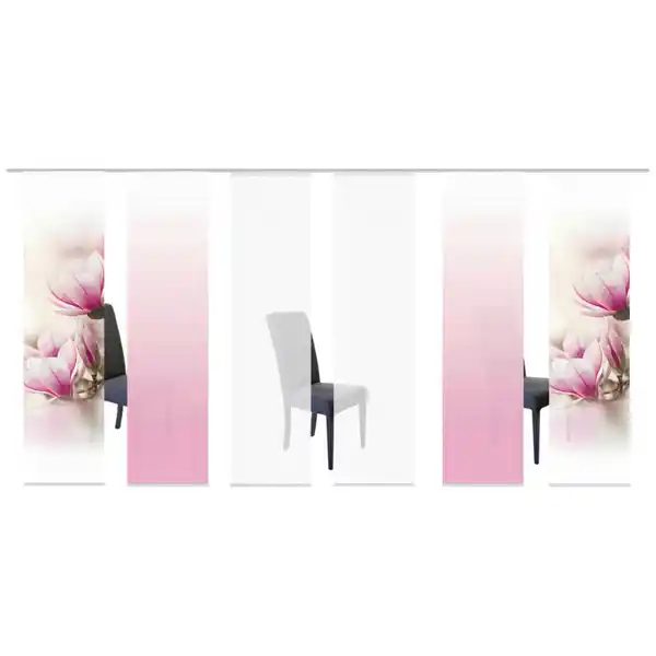 Bild 1 von Flächenvorhang, Rosa, Textil, Blume, 6x60x245 cm, mit Paneelwagen, Seidenoptik, Wohntextilien, Gardinen & Vorhänge, Schiebegardinen