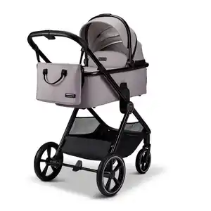 Moon Kombikinderwagen Aura, Hellgrau, Textil, 61x120x86 cm, EN 1888, Feststellbremse, Fußstütze abklappbar, Federung, 5-Punkte-Gurt, für Babyschale geeignet, Griff in Lederoptik, mit Tragegriff, S