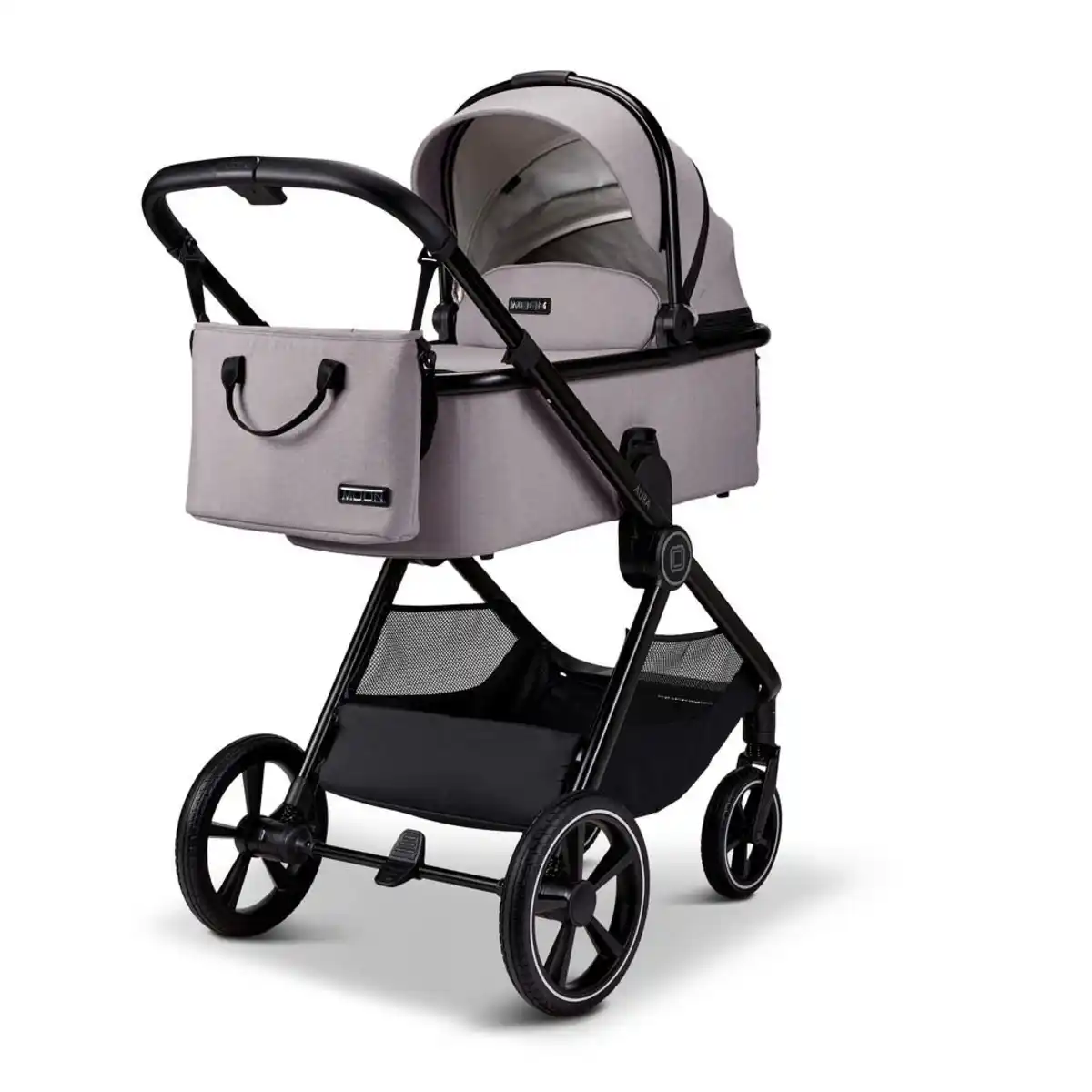 Bild 1 von Moon Kombikinderwagen Aura, Hellgrau, Textil, 61x120x86 cm, EN 1888, Feststellbremse, Fußstütze abklappbar, Federung, 5-Punkte-Gurt, für Babyschale geeignet, Griff in Lederoptik, mit Tragegriff, S