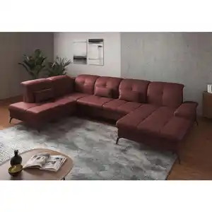 Sit & More Wohnlandschaft, Rotbraun, Leder, Echtleder, Nappaleder, 6.5-Sitzer, Ottomane links, U-Form, 357x231 cm, Goldenes M, Made in Europe, DGM-Klimapakt, Rücken echt, Armteil rechts, Wohnzimmer,