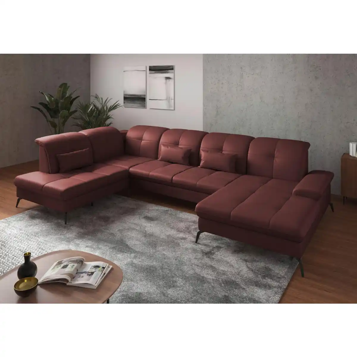 Bild 1 von Sit & More Wohnlandschaft, Rotbraun, Leder, Echtleder, Nappaleder, 6.5-Sitzer, Ottomane links, U-Form, 357x231 cm, Goldenes M, Made in Europe, DGM-Klimapakt, Rücken echt, Armteil rechts, Wohnzimmer,