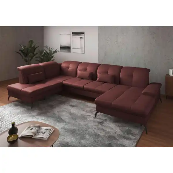 Bild 1 von Sit & More Wohnlandschaft, Rotbraun, Leder, Echtleder, Nappaleder, 6.5-Sitzer, Ottomane links, U-Form, 357x231 cm, Goldenes M, Made in Europe, DGM-Klimapakt, Rücken echt, Armteil rechts, Wohnzimmer,