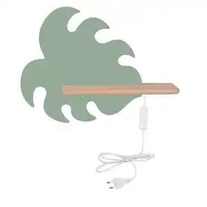 Kinderwandleuchte Monstera, Grün, Holz, Metall, Holzwerkstoff, Eiche, Blatt,Blatt, 12x27x37 cm, RoHS, Europäischer Sicherheitsstandard, Schnurschalter, einfach zu transportieren, Lampen & Leuchten,