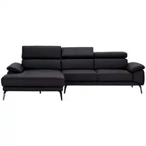 Novel Ecksofa, Dunkelbraun, Leder, Echtleder, Rindleder, 4-Sitzer, Ottomane links, L-Form, 295x187 cm, Typenauswahl, Lederauswahl, Stoffauswahl, seitenverkehrt erhältlich, Hocker Rücken echt, Wohnz