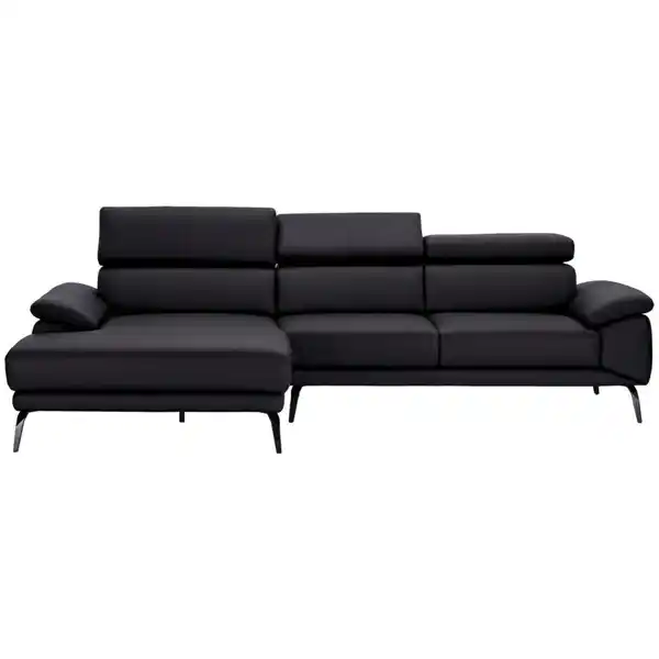 Bild 1 von Novel Ecksofa, Dunkelbraun, Leder, Echtleder, Rindleder, 4-Sitzer, Ottomane links, L-Form, 295x187 cm, Typenauswahl, Lederauswahl, Stoffauswahl, seitenverkehrt erhältlich, Hocker Rücken echt, Wohnz