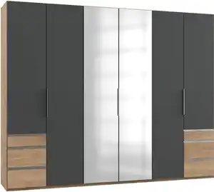 Drehtürenschrank Level 36A mit Spiegel ca. 300 cm Grau/Weiß, Eichefarben, Graphitfarben