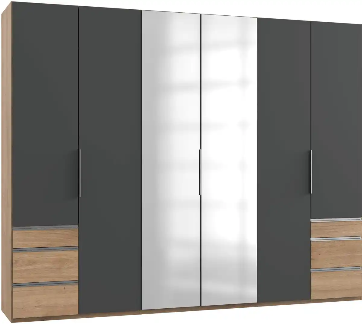 Bild 1 von Drehtürenschrank Level 36A mit Spiegel ca. 300 cm Grau/Weiß, Eichefarben, Graphitfarben