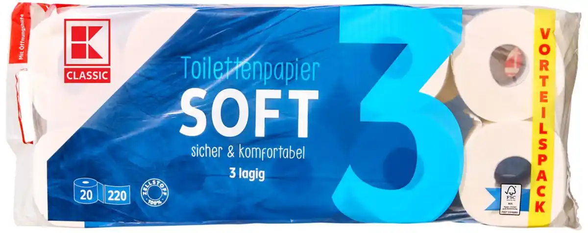 Bild 1 von K-CLASSIC Toilettenpapier Soft XXL, Großpackg. = 20 x 220 Blatt