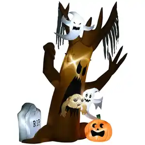 HOMCOM 240 cm Aufblasbarer Geisterbaum Halloween-Dekoration mit LED Beleuchtung