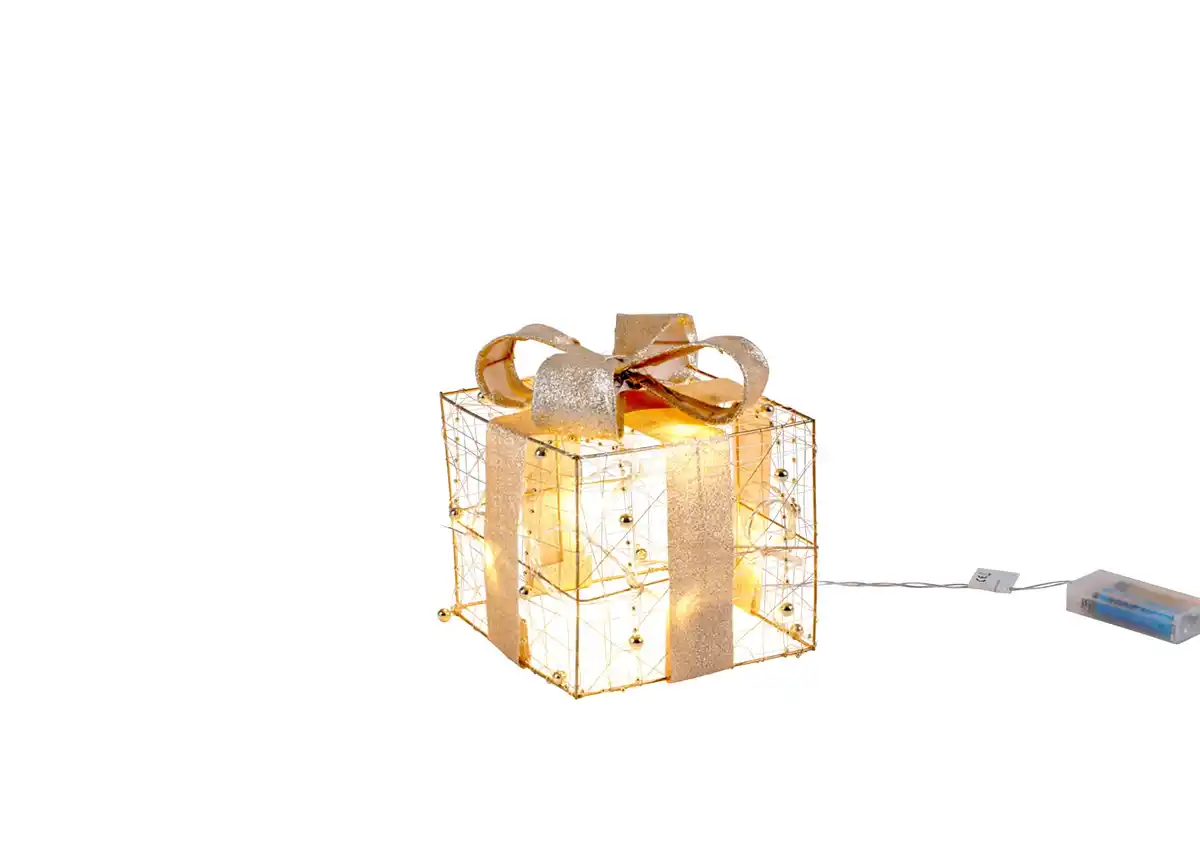 Bild 1 von Weihnachtsdeko Draht-Geschenk mit 10 LEDs 15x15x17cm