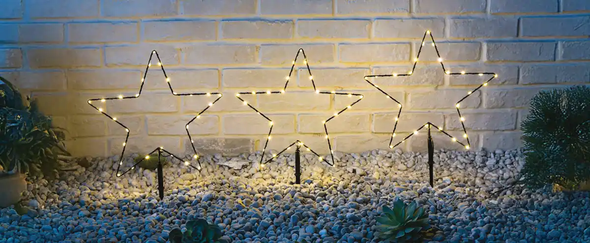 Bild 1 von 3er Set LED Stern Gartenstecker – 30×43 cm, 30 warmweiße LEDs