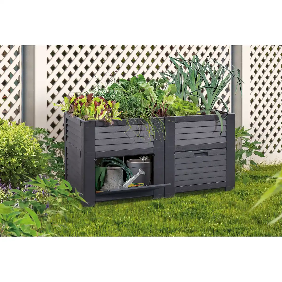 Bild 1 von Hochbeet mit 2 Staufächern anthrazit 150 x 78 x 76 cm