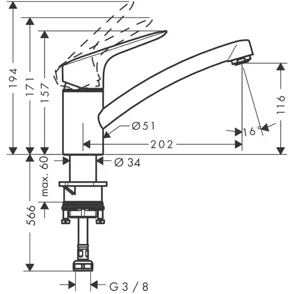 Bild 2 von HANSGROHE Einhebelmischer »MyCube«, für die Küche, Anschluss: 3/8", Messing