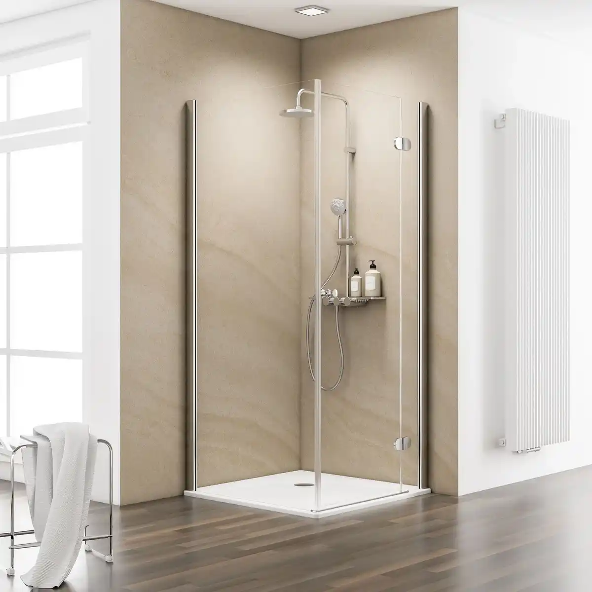 Bild 1 von SCHULTE Eckdusche »MasterClass«, inkl. Duschwanne, chromoptik, 90x90 cm, Tür rechts