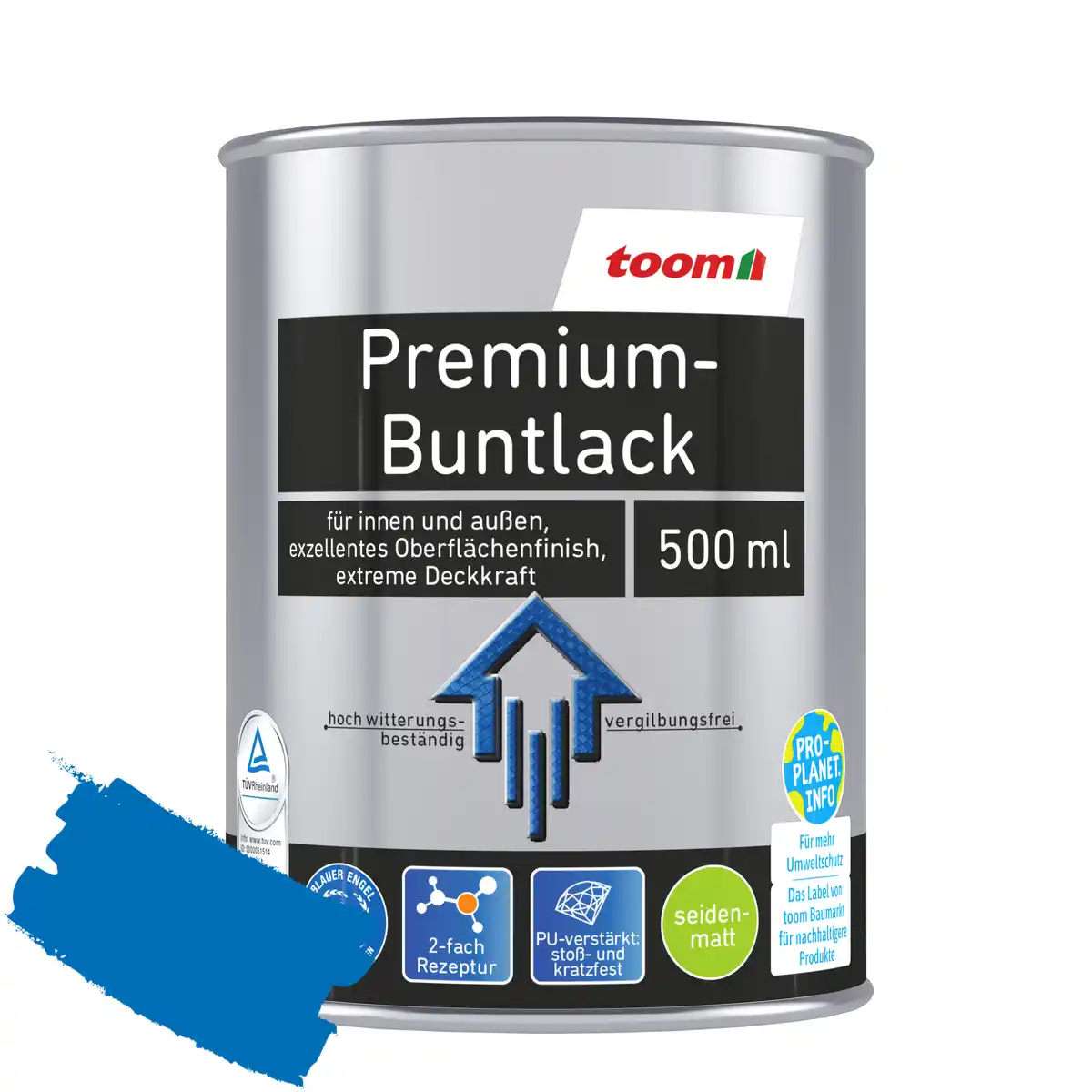 Bild 1 von toom Premium-Buntlack pazifikblau seidenmatt 500 ml