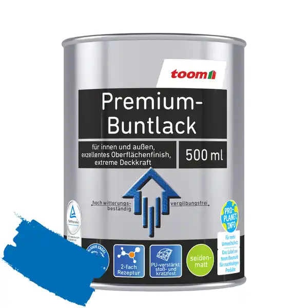 Bild 1 von toom Premium-Buntlack pazifikblau seidenmatt 500 ml