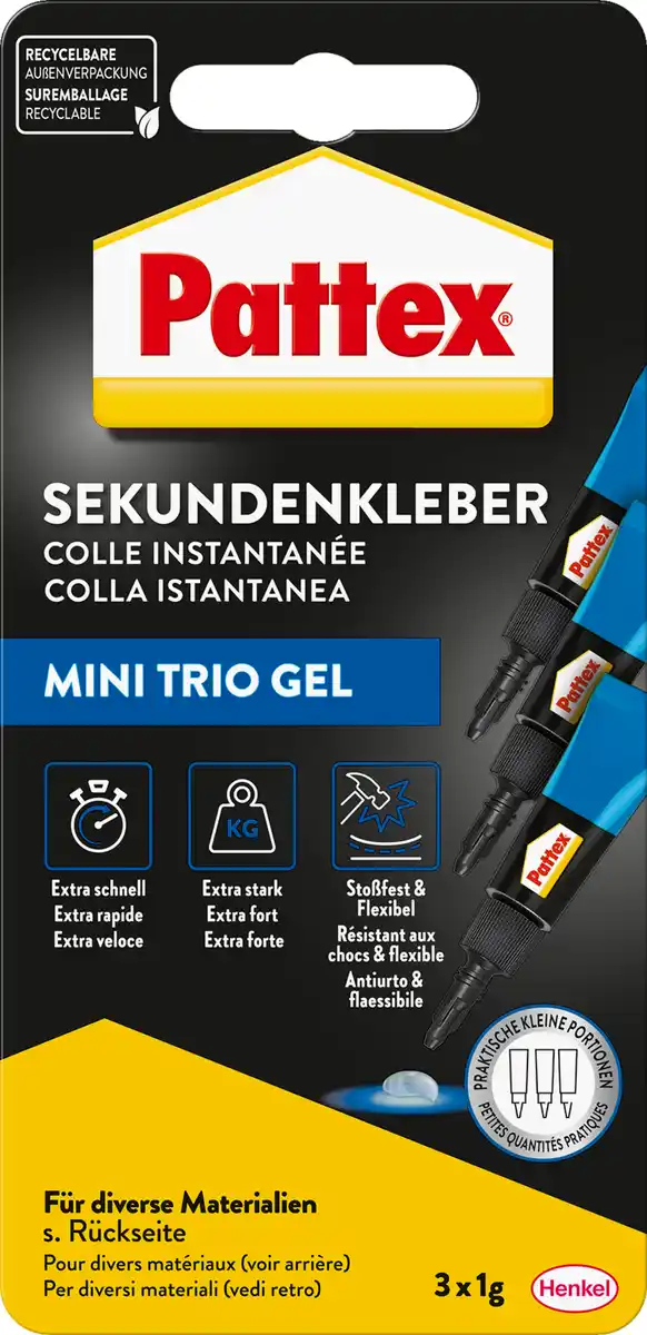 Bild 1 von Pattex Sekundenkleber Ultra Gel Mini Trio, 3 g 3 x 1 g