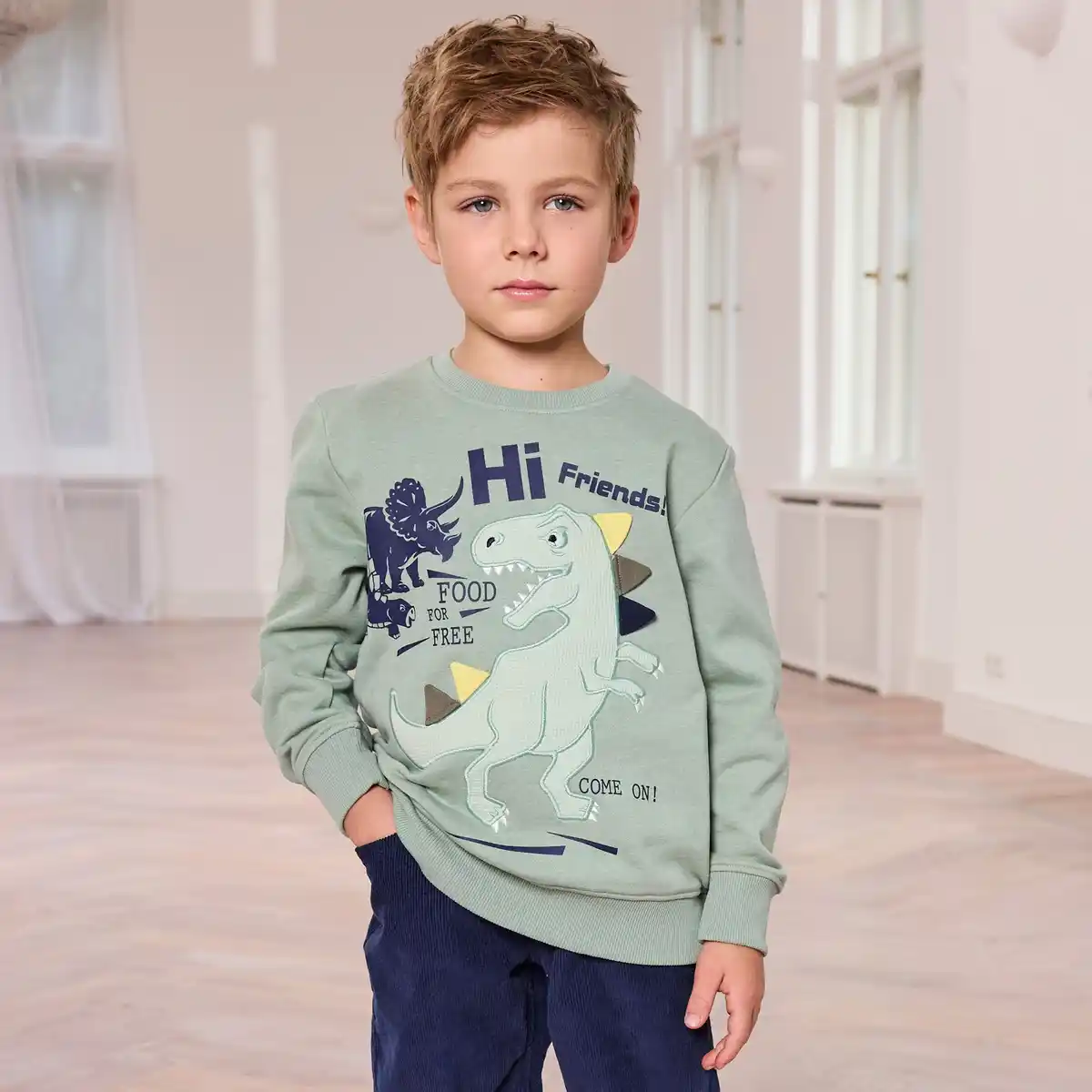 Bild 1 von Kinder-Jungen-Sweatshirt mit Dino-Applikation