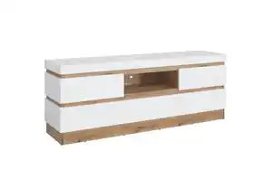 Wojcik Meble Sp. z.o.o - Lowboard Calabria, weiß/Eiche Nachbildung, 180,2 x 68 cm, inkl. Push-to-Open Funktion