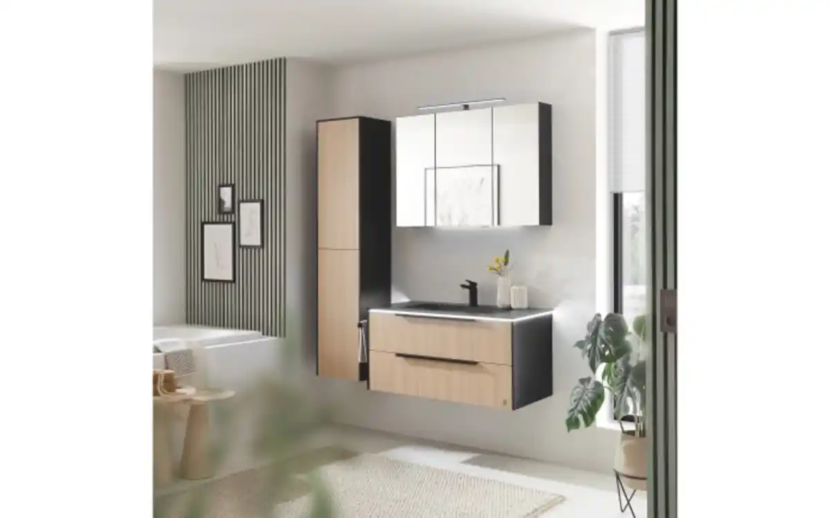 Bild 2 von Musterring - Badkombination Riana, Eiche/schwarz, inkl. LED Fugenbeleuchtung