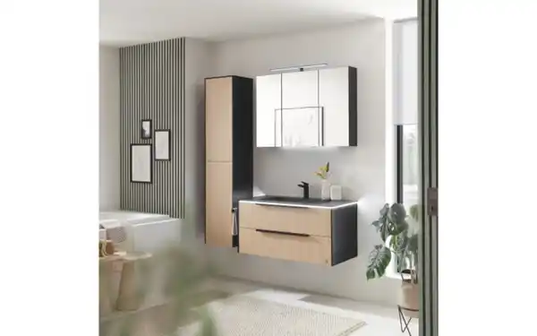 Bild 2 von Musterring - Badkombination Riana, Eiche/schwarz, inkl. LED Fugenbeleuchtung